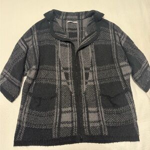 Oversized Plaid Black and Gray Cardigan